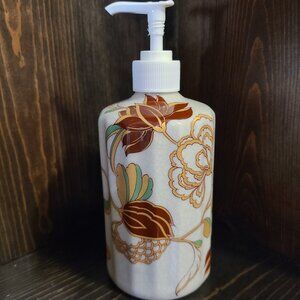 Amita ceramic- porcelain beige and floral soap dispenser